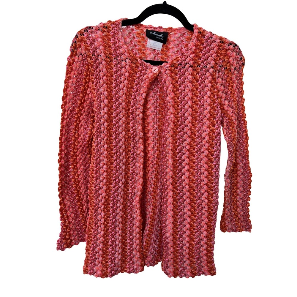 Y2K Marallis Collection Pink Orange Popcorn Knit Cardigan Sweater Womens Medium